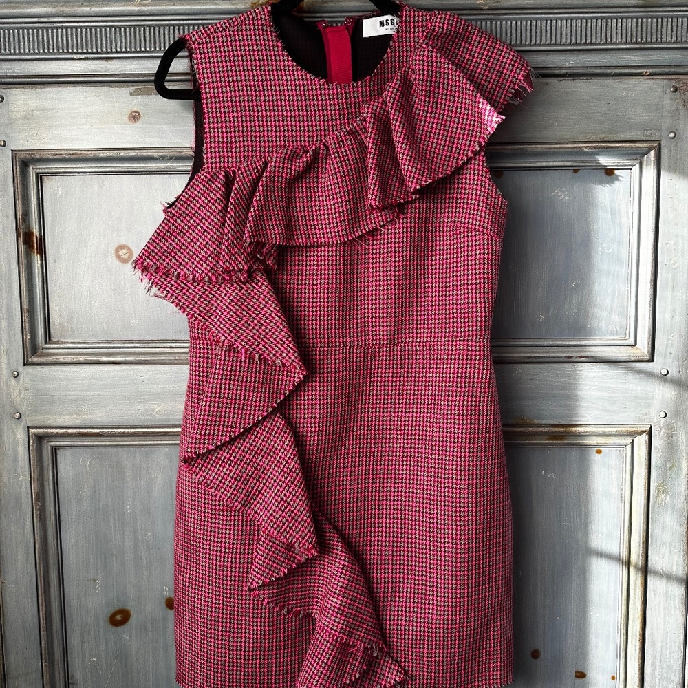 MSGM Houndstooth Wool Sleeve Dress Size 44